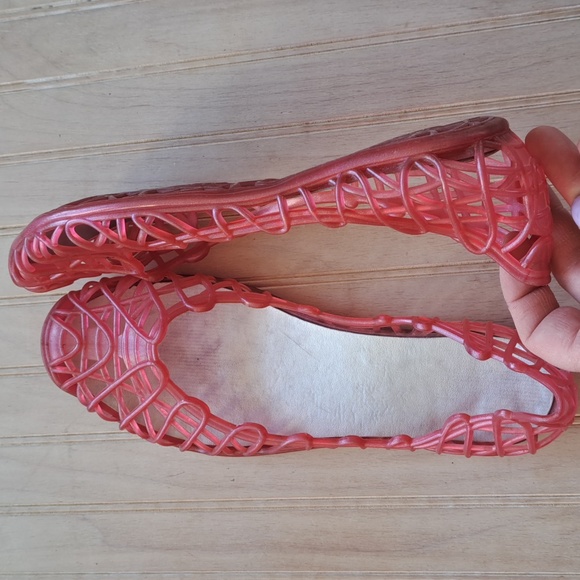 Vtg Jelly Made In Italy Ballet Pink Clear Waffle Cut Out Mary Jane Sandals Flats - Picture 3 of 7